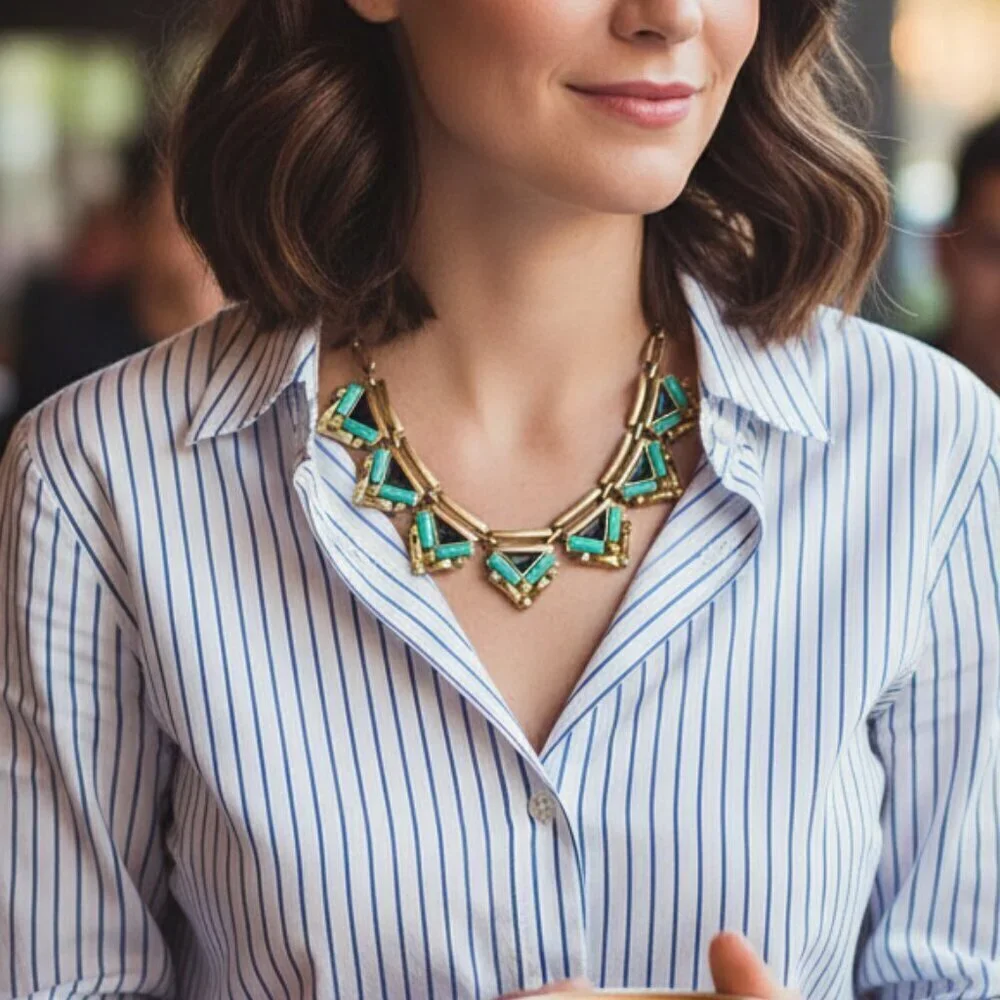 Stella & Dot Gold and Green Art Deco Necklace